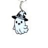 Cute Halloween Ghost Keychain with Witch Hat - Adorable Plastic Accessory