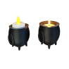 Mini Halloween 2 Pcs Spooky Cauldron Tea Lights Holders - Spooky Home Accent