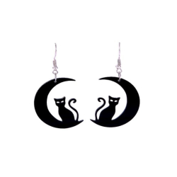 Witch Cat Sitting on Moon Earrings Plastic –Enchanting Accessories for Halloween