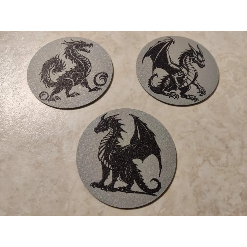 3-Piece Dragon Coaster Set  Mythical Fantasy Drink Coasters